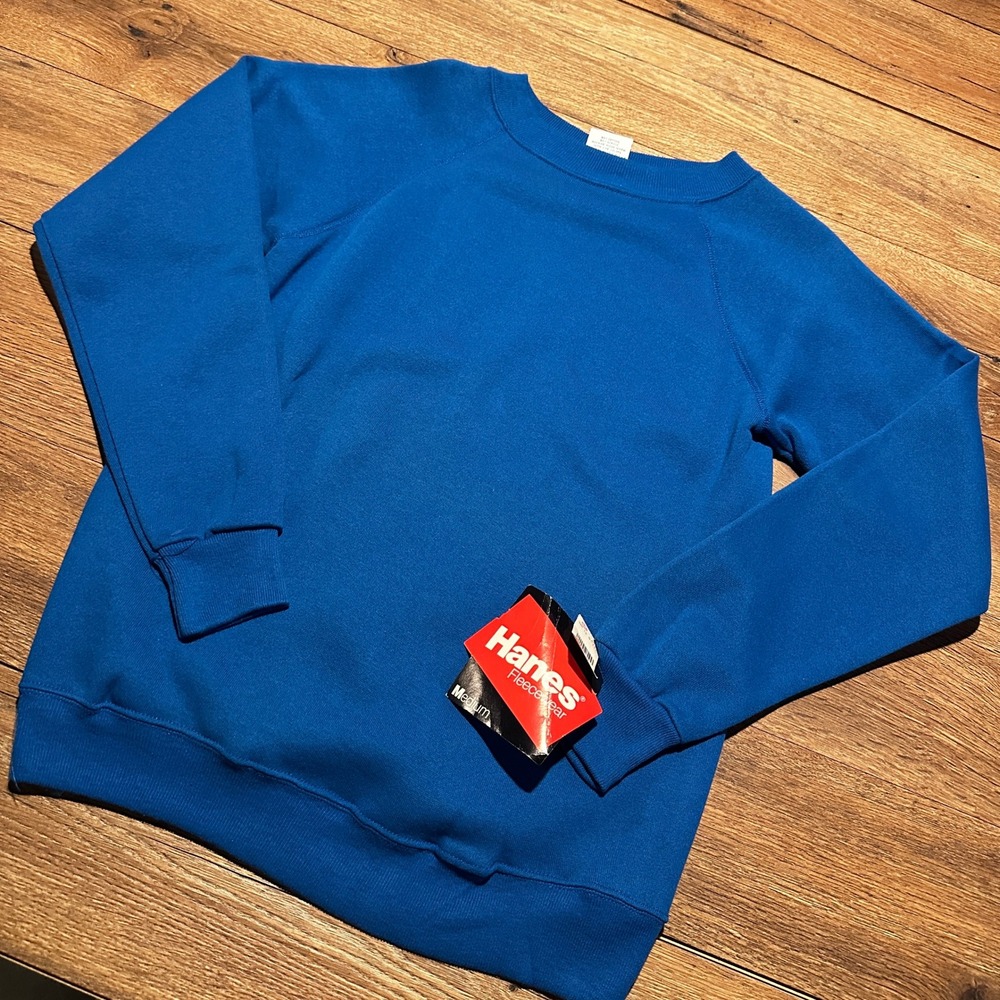 Vintage 1989 Hanes Blue Fleecewear Sweatshirt Mens Medium NWT Made in USA